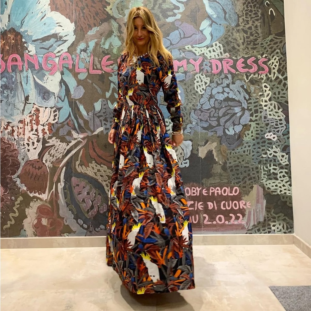 NEW Connor & Blake Lea Printed Cotton Maxi Dress Medium Cockatoo Bird boho - Picture 3 of 15